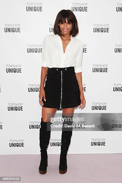 Ciara arrives at the Topshop Unique show during London Fashion Week SS16 at The Queen Elizabeth II Conference Centre on September 20, 2015 in London,...