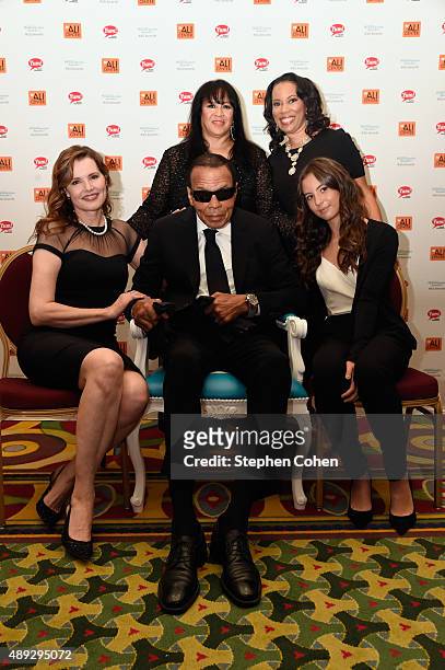 Geena Davis, Marilyn Williams, Muhammad Ali and Davis's daughter Alizeh attend the Muhammad Ali Humanitarian Awards at Louisville Marriott Downtown...