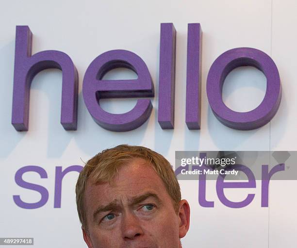 Leader of the Liberal Democrats Tim Farron visits the trade and exhibition stands on the second day of the Liberal Democrats annual conference on...