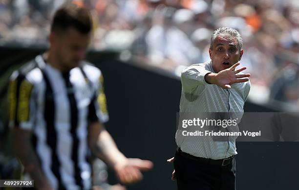 Head coach Adenor Leonardo Bachi of Corinthians gives advise during the match between Corinthians and Santos for the Brazilian Series A 2015 at Arena...