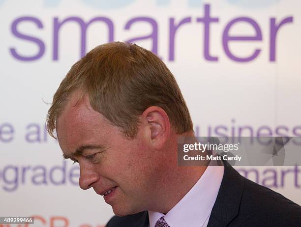 Leader of the Liberal Democrats Tim Farron visits the trade and exhibition stands on the second day of the Liberal Democrats annual conference on...