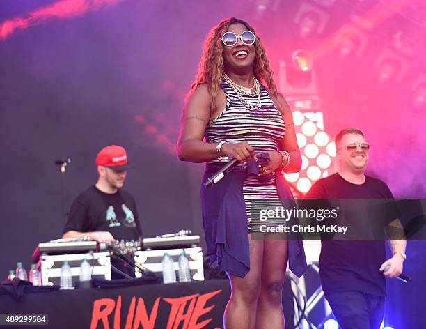 Trackstar The DJ, Gangsta Boo, and El-P perform with Run The Jewels at Music Midtown at Piedmont Park on September 19, 2015 in Atlanta, Georgia.