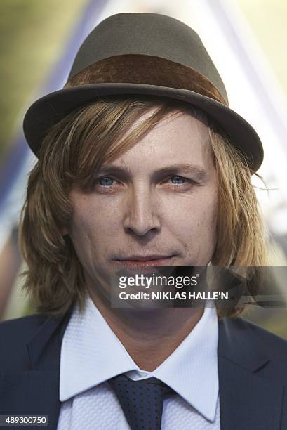 British actor Bronson Webb poses for photographers as he arrives for the World Premiere of "PAN" in London's Leicester Square on September 20, 2015....