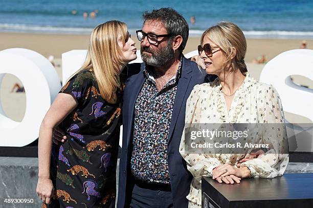 Actress Isabelle Carre , actor Sergi Lopez and actress Karin Viard attend the "21 Nuits Avec Pattie" photocall at the Kursaal Palace during the 63rd...