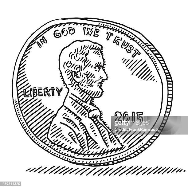 stockillustraties, clipart, cartoons en iconen met us penny coin money drawing - amerikaanse munt