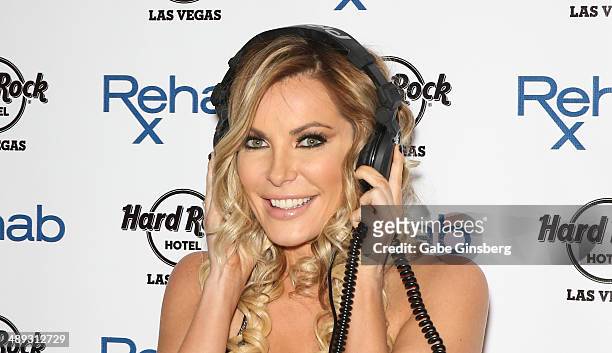 Television personality/model/DJ Crystal Hefner arrives at the Hard Rock Hotel & Casino during the resort's Rehab pool party on May 10, 2014 in Las...