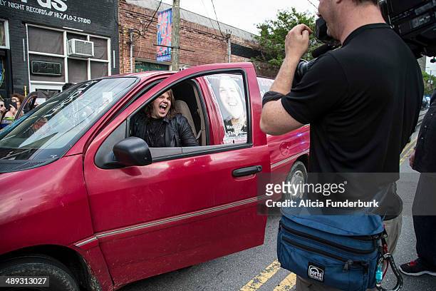 American Idol" finalist Caleb Johnson arrives at The Emerald Lounge during his homecoming on May 10, 2014 in Asheville, North Carolina.