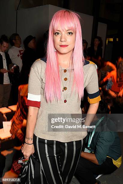 Lily Allen attends the Vivienne Westwood Red Label show during London Fashion Week SS16 at Ambika P3 on September 20, 2015 in London, England.