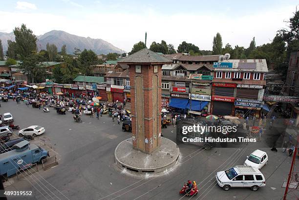 People busy in shopping from roadside vendors in city centre Lal Chowk during a strike in downtown area in Srinagar, on September 20, 2015 in...