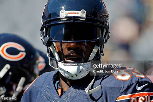 Martellus Bennett of the Chicago Bears before the game against the Arizona Cardinals at Soldier Field on September 20, 2015 in Chicago, Illinois.