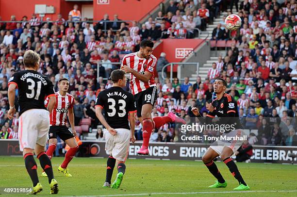 Graziano Pelle of Southampton scores their second goal with a header during the Barclays Premier League match between Southampton and Manchester...