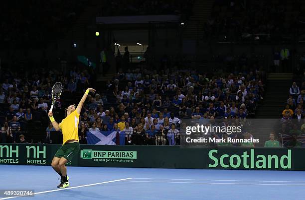 Thanasi Kokkinakis of Australia in action during his singles match with Dan Evens of Great Britain on the third day of the Davis Cup Semi Final 2015...