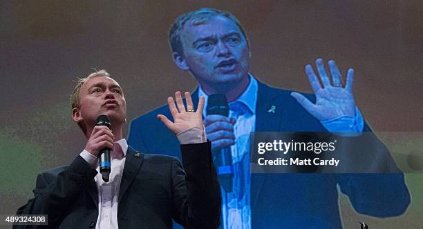 Leader of the Liberal Democrats Tim Farron speaks on the second day of the Liberal Democrats annual conference on September 20, 2015 in Bournemouth,...