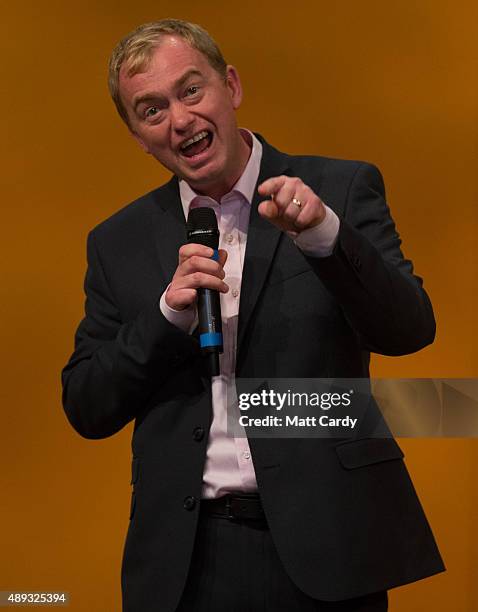 Leader of the Liberal Democrats Tim Farron speaks on the second day of the Liberal Democrats annual conference on September 20, 2015 in Bournemouth,...