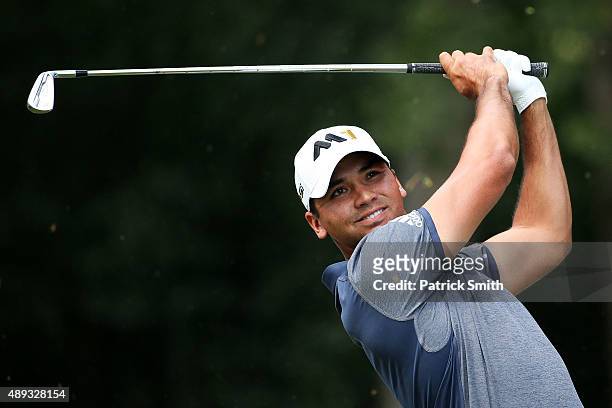 Jason Day of Australia plays his shot from the second tee during the Final Round of the BMW Championship at Conway Farms Golf Club on September 20,...
