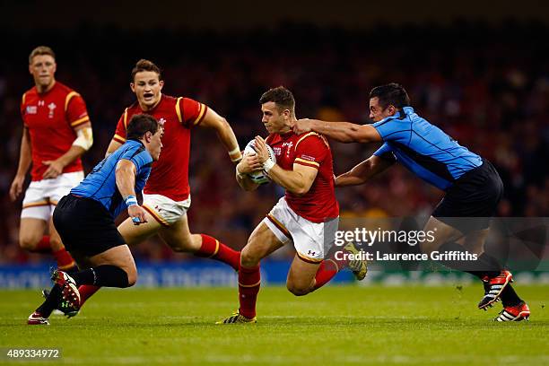 Gareth Davies of Wales breaks during the 2015 Rugby World Cup Pool A match between Wales and Uruguay at the Millennium Stadium on September 20, 2015...