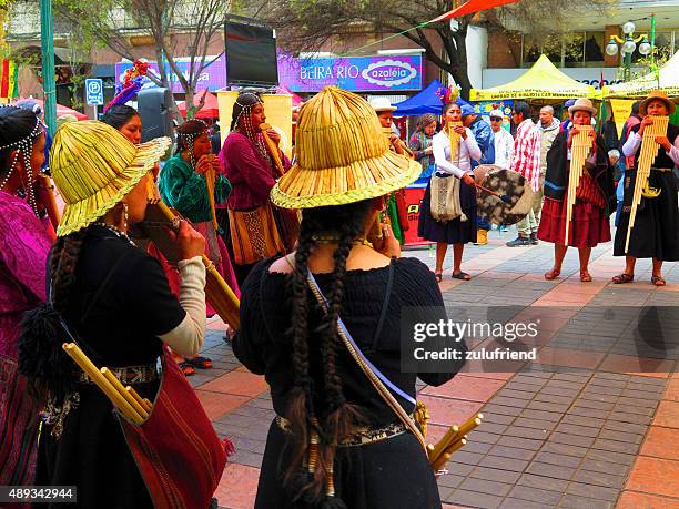 folklore group in la paz - panpipe player stock pictures, royalty-free photos & images