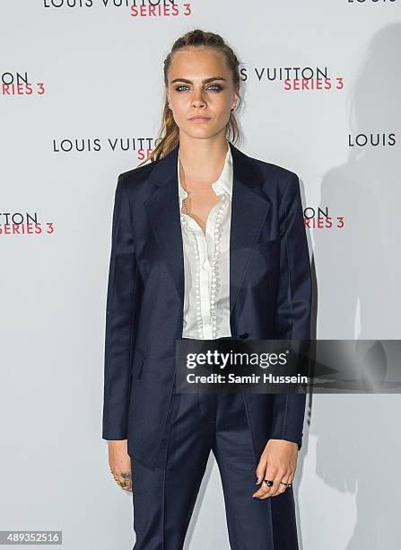 Cara Delevingne attends the Louis Vuitton Series 3 VIP launch during London Fashion Week SS16 on September 20, 2015 in London, England.