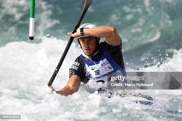 Andrea Romeo of Italy in action during the Mens Final Kayak at Lee Valley White Water Centre at Lee Valley White Water Centre on September 20, 2015...