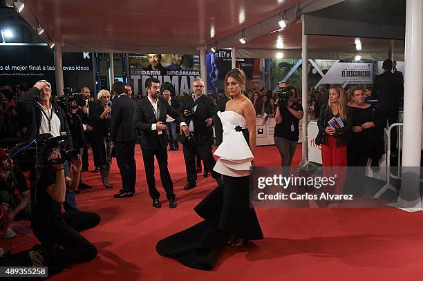 Spanish actress Blanca Suarez attends the "Mi Gran Noche" premiere at the Kursaal Palace during 63rd San Sebastian International Film Festival on...
