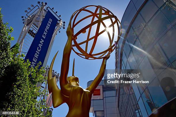Emmy Award statue seen at the 67th Annual Primetime Emmy Awards at Microsoft Theater on September 20, 2015 in Los Angeles, California.
