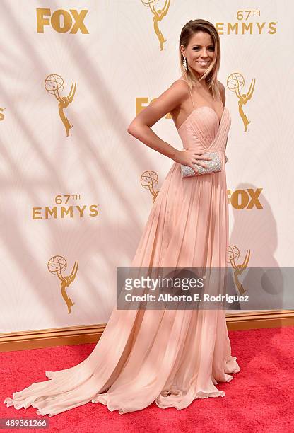 Personality Stephanie Bauer attends the 67th Emmy Awards at Microsoft Theater on September 20, 2015 in Los Angeles, California. 25720_001