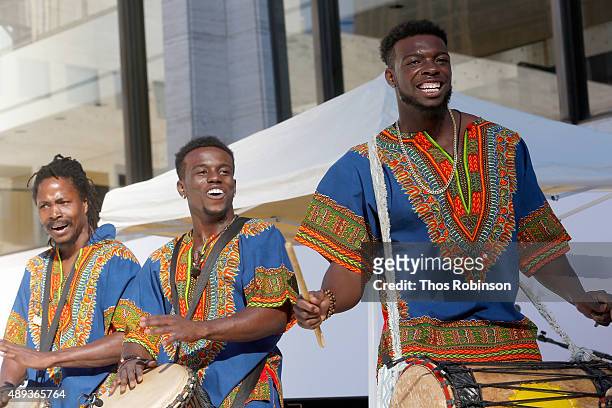 Bolo Bolo Blauweh perform during Shinnyo Lantern Floating for Peace Ceremony at Lincoln Center for the Performing Arts on September 20, 2015 in New...