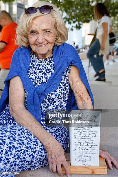 Guest participates in the Shinnyo Lantern Floating for Peace Ceremony at Lincoln Center for the Performing Arts on September 20, 2015 in New York...