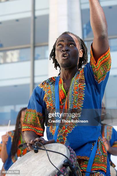 Bolo Bolo Blauweh perform during Shinnyo Lantern Floating for Peace Ceremony at Lincoln Center for the Performing Arts on September 20, 2015 in New...