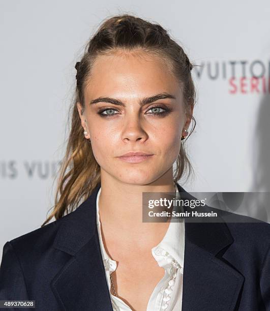 Cara Delevingne attends the Louis Vuitton Series 3 VIP launch during London Fashion Week SS16 on September 20, 2015 in London, England.