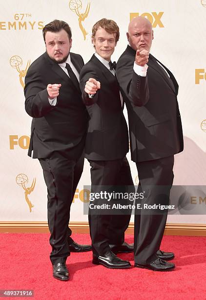 Actors John Bradley-West, Alfie Allen, and Conleth Hill attend the 67th Emmy Awards at Microsoft Theater on September 20, 2015 in Los Angeles,...