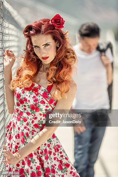 portrait of a1950s girl and her greaser boyfriend - 50s rockabilly men stock pictures, royalty-free photos & images