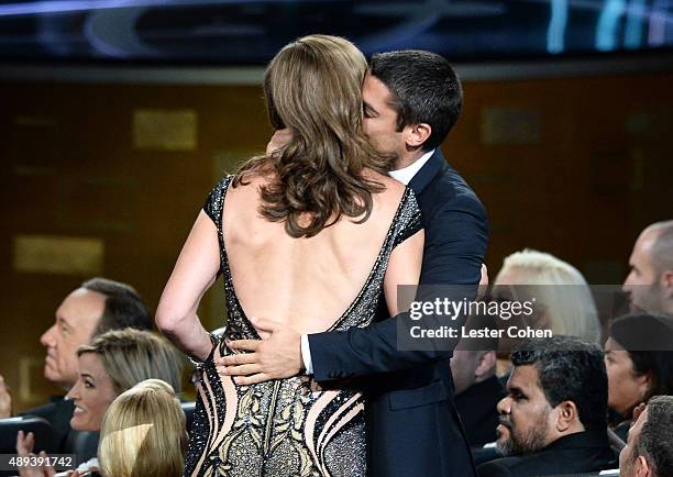 Actress Allison Janney prepares to walk onstage during the 67th Annual Primetime Emmy Awards at Microsoft Theater on September 20, 2015 in Los...