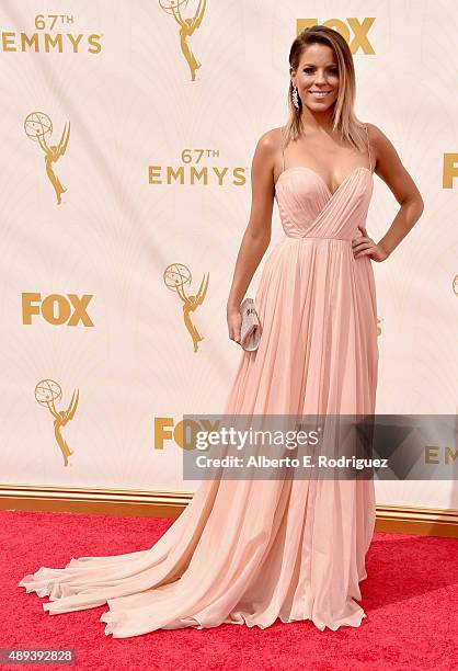 Personality Stephanie Bauer attends the 67th Emmy Awards at Microsoft Theater on September 20, 2015 in Los Angeles, California. 25720_001