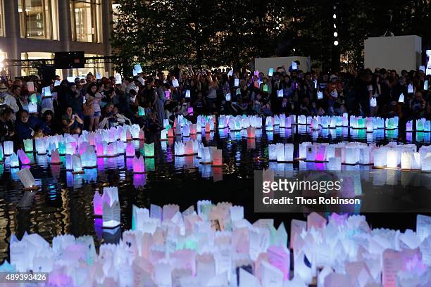 General view of atmosphere during the Shinnyo Lantern Floating for Peace Ceremony at Lincoln Center for the Performing Arts on September 20, 2015 in...