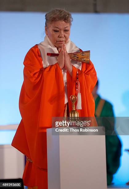 Her Holiness Shinso Ito attends Shinnyo Lantern Floating for Peace Ceremony at Lincoln Center for the Performing Arts on September 20, 2015 in New...