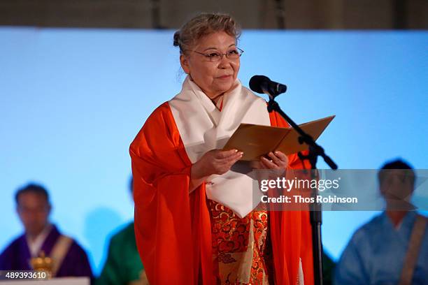 Her Holiness Shinso Ito attends Shinnyo Lantern Floating for Peace Ceremony at Lincoln Center for the Performing Arts on September 20, 2015 in New...