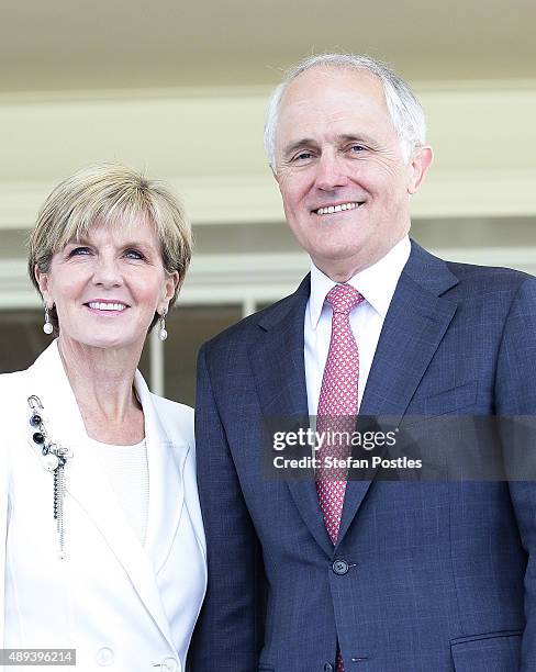 Australian Prime Minister Malcolm Turnbull and Minister for Foreign Affairs Julie Bishop pose for photographers during the offical Swearing-in...