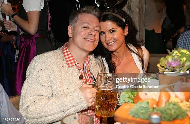 Michael Mittermeier and his wife Gudrun Mittermeier attend the Almauftrieb during the Oktoberfest 2015 at Kaeferschaenke beer tent on September 20,...