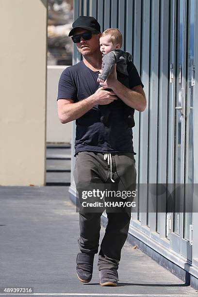 Sam Worthington and his son Rocket Zot seen on September 21, 2015 in Sydney, Australia.