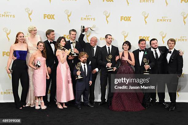 Actors Sophie Turner, Gwendoline Christie, Maisie Williams, Nikolaj Coster-Waldau, Carice van Houten, writer David Benioff, actor Peter Dinklage,...