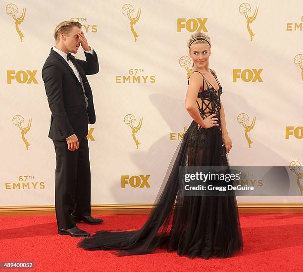 Derek Hough and Julianne Hough arrive at the 67th Annual Primetime Emmy Awards at Microsoft Theater on September 20, 2015 in Los Angeles, California.