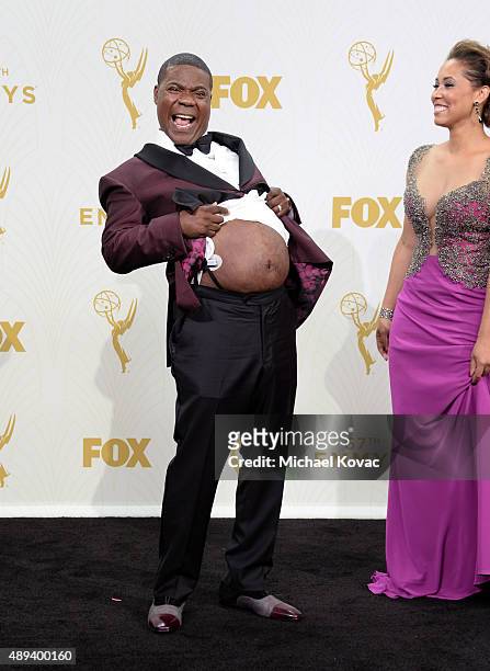Actor Tracy Morgan and Megan Morgan pose in the press room at the 67th Annual Primetime Emmy Awards at Microsoft Theater on September 20, 2015 in Los...