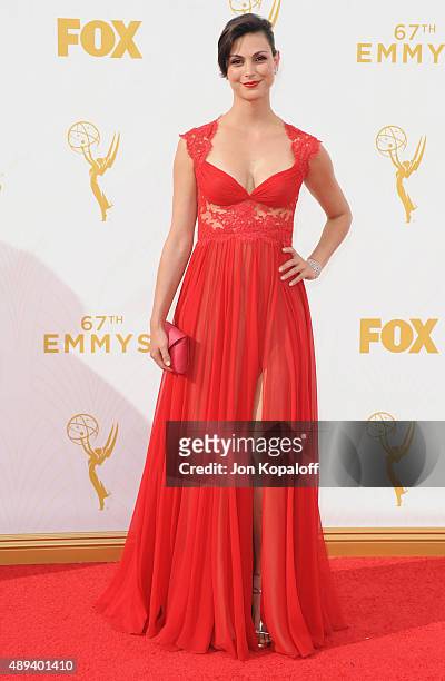 Actress Morena Baccarin arrives at the 67th Annual Primetime Emmy Awards at Microsoft Theater on September 20, 2015 in Los Angeles, California.