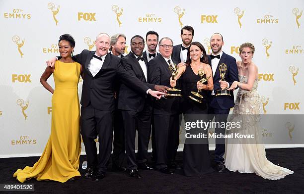 Actors Sufe Bradshaw, Matt Walsh, Gary Cole, Sam Richardson, Reid Scott, Kevin Dunn, Timothy Simons, Julia Louis-Dreyfus, winner of Outstanding Lead...