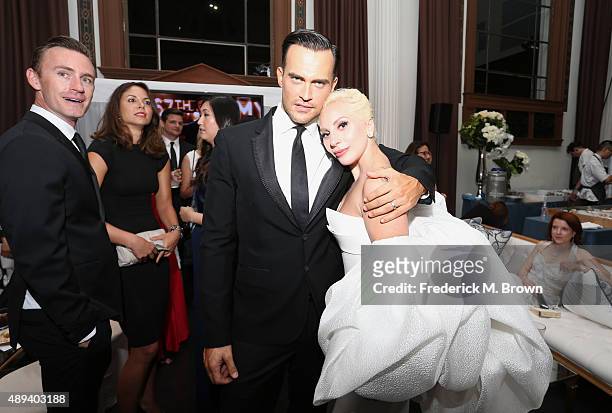 Actor Cheyenne Jackson and Lady Gaga attend the 67th Primetime Emmy Awards Fox after party on September 20, 2015 in Los Angeles, California.