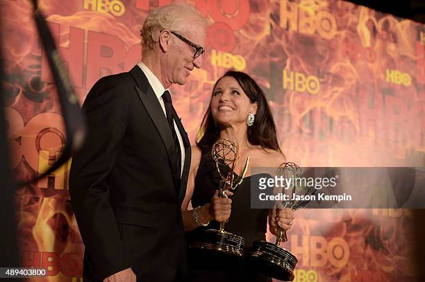 Actors Brad Hall and Julia Louis-Dreyfus attend HBO's Official 2015 Emmy After Party at The Plaza at the Pacific Design Center on September 20, 2015...