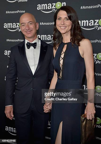 Entrepreneur Jeff Bezos and MacKenzie Bezos attend Amazon Prime's Emmy Celebration at The Standard Hotel on September 20, 2015 in Los Angeles,...