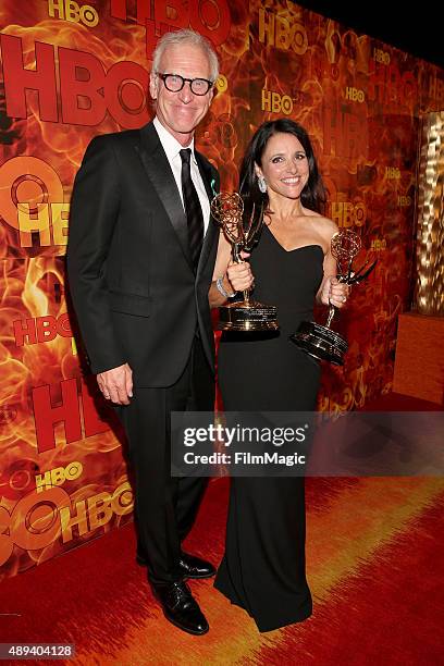 Actors Brad Hall and Julia Louis-Dreyfus attend HBO's Official 2015 Emmy After Party at The Plaza at the Pacific Design Center on September 20, 2015...