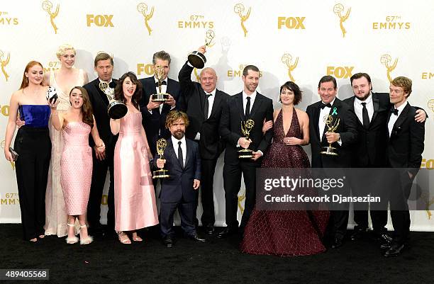 Actors Sophie Turner, Gwendoline Christie, Maisie Williams, Nikolaj Coster-Waldau, Carice van Houten, writer David Benioff, actor Peter Dinklage,...